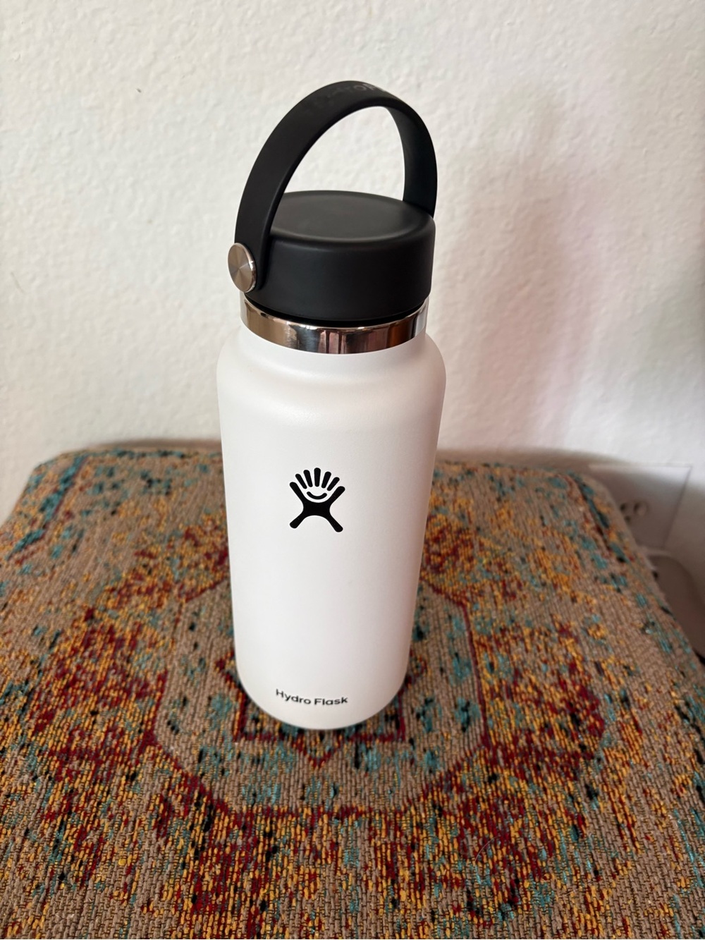 Hydro Flask White Bottle with Black Lid